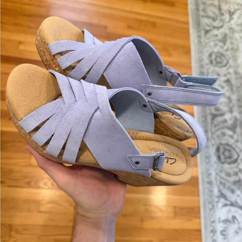 Clarks Lavender Suede Wedge Sandals